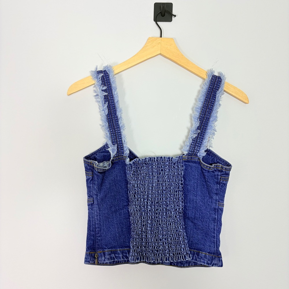 Pilcro Anthropologie Denim Corset Tank Top Vest Blue Frayed Straps Size 4 NEW - Picture 7 of 7